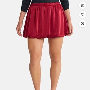 Elastic Burgundy Satin Large Women's Bubble hem mini skirt by Madden NYC.